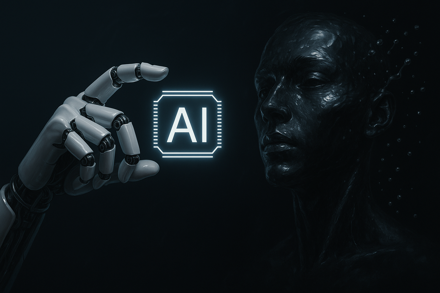 AI and human interaction in a stylish realism aesthetic depicting lifelike connection, emotional exchange, and the seamless integration of advanced technology into everyday human experience
