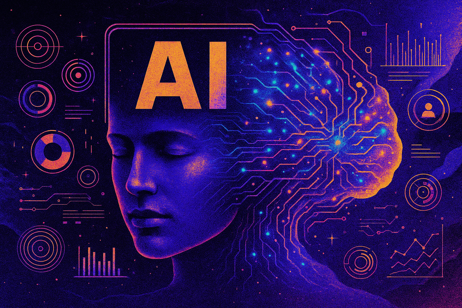 AI conceptual art exploring abstract representations of artificial intelligence, showcasing futuristic design, machine learning symbolism, and the intersection of technology and imagination