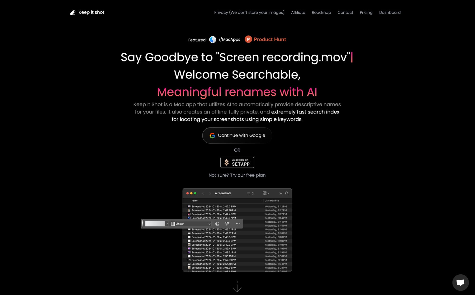 Keep It Shot — AI-Powered Screenshot Renaming and Organization Tool for macOS