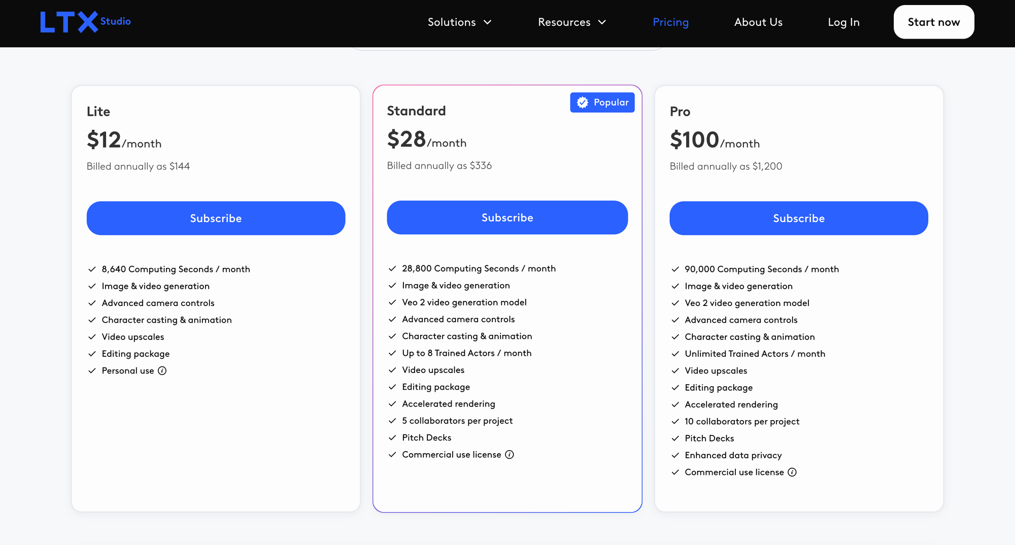 LTX Studio Pricing