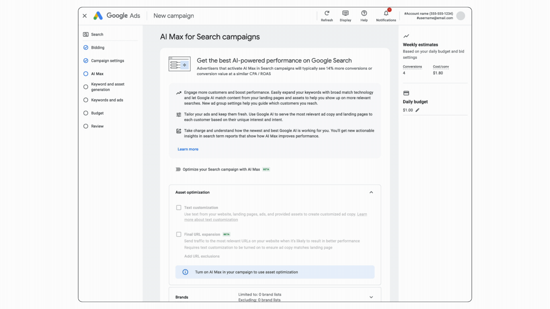 AI Max for Search campaigns