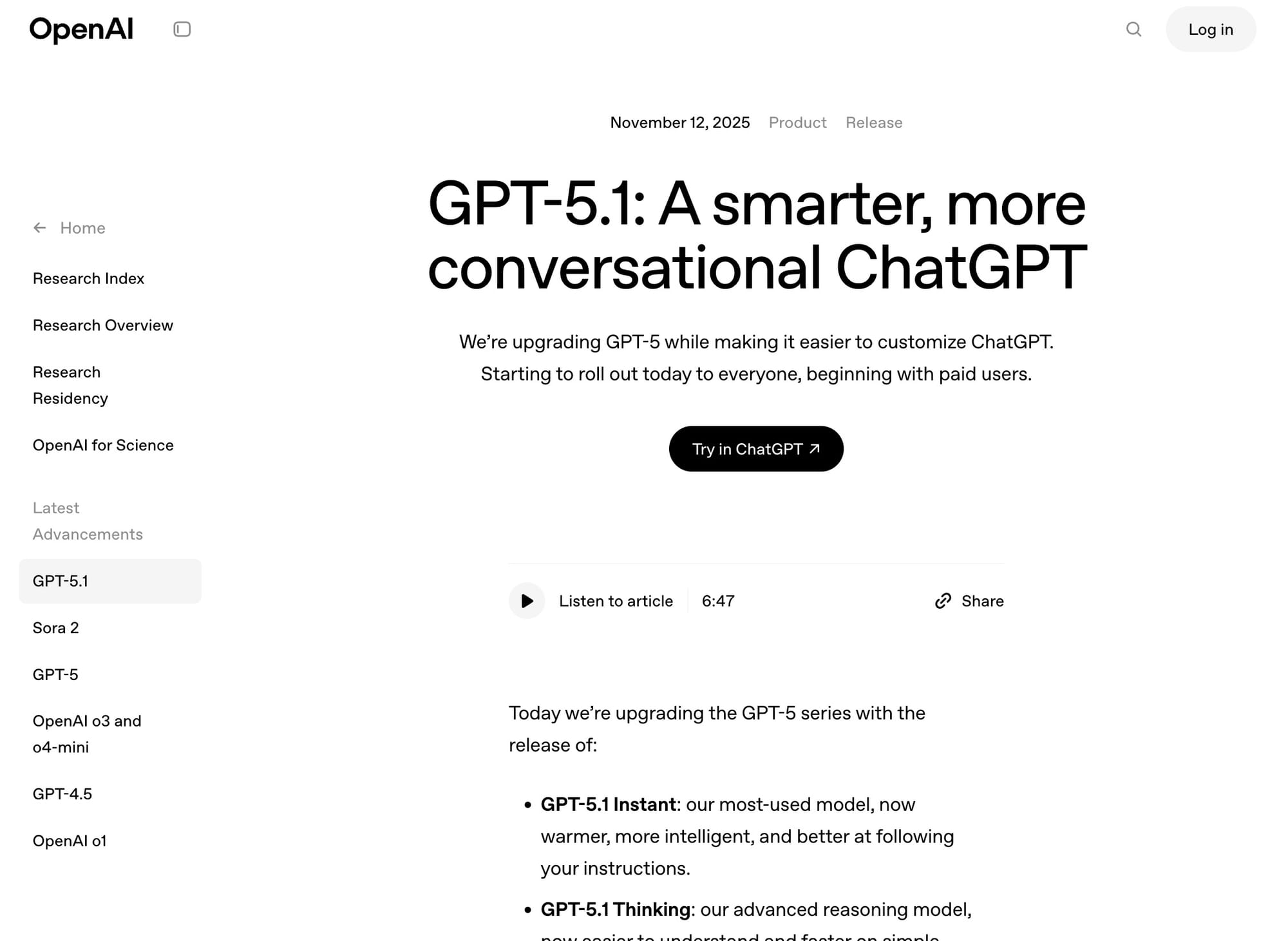 OpenAI Upgrades ChatGPT with GPT-5.1 (Instant & Thinking Modes)